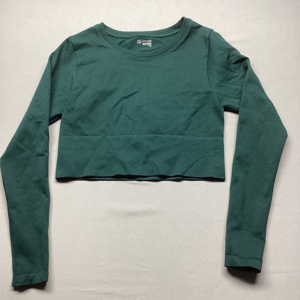 OFFLINE by Aerie Real Good Cropped Long Sleeve Top Forest Green Small Activewear